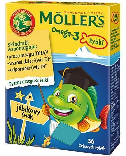 Рыбий жир для детей Mollers Omega-3 fish с витамином Д-3 36 жевательных рыбок с яблочным вкусом (15175036) - фото 1