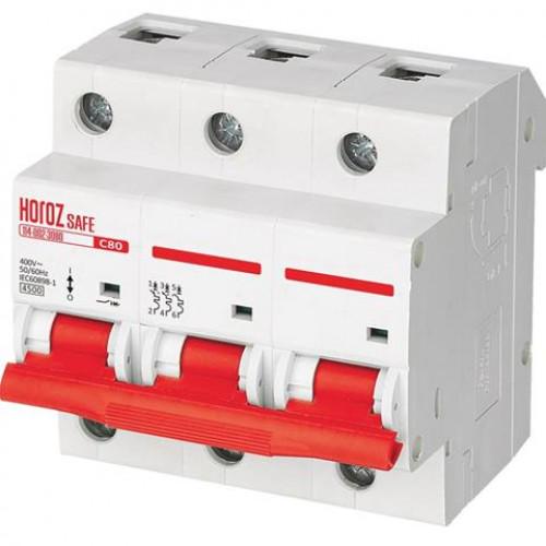 Автоматический выключатель Horoz Electric 114-002-3080-010 Safe 3P 80A C 4,5kA на DIN-рейке (00000041125)