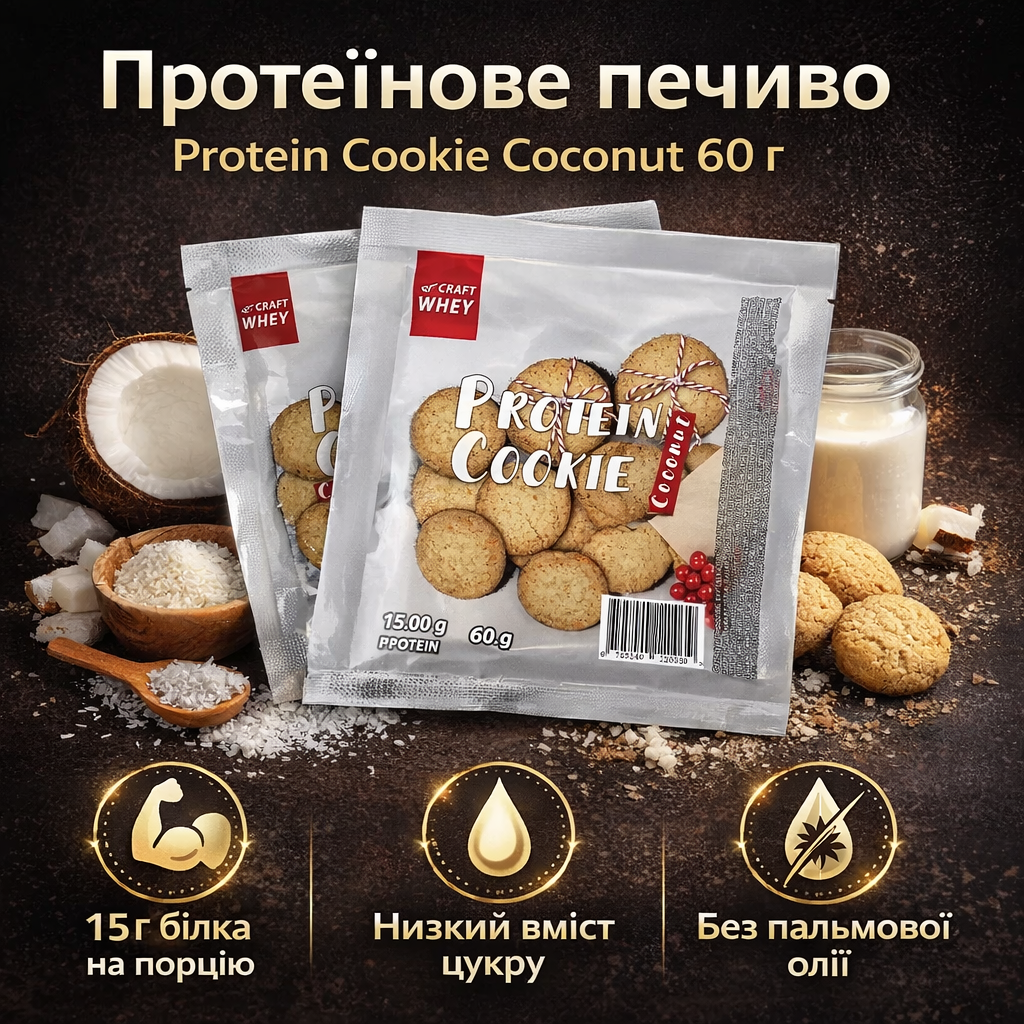 Протеиновое печенье Protein Cookie Coconut 60 г 1 шт. - фото 3 Протеиновое печенье Protein Cookie Coconut 60 г 1 шт. - фото 3