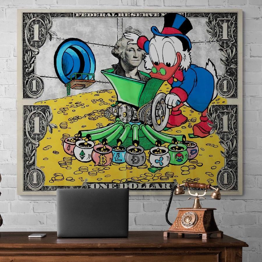 Картина на холсте HolstPrint Скрудж Макдак и доллары 50х70 см (RK0175)