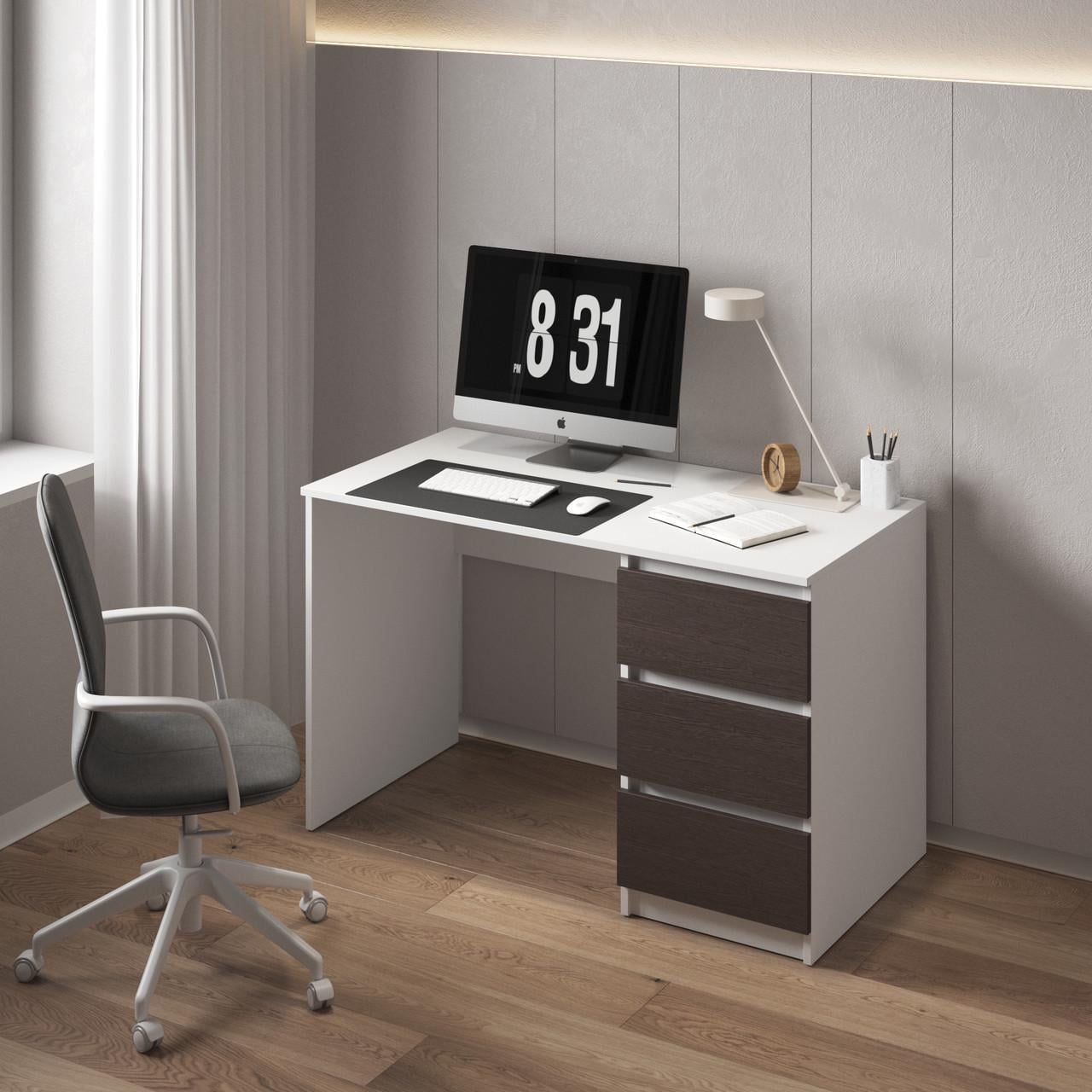 Письмовий стіл VAYS з 3 шухлядами та телескопічними направляючими 120х60х75 см Білий/Венге (30642264)