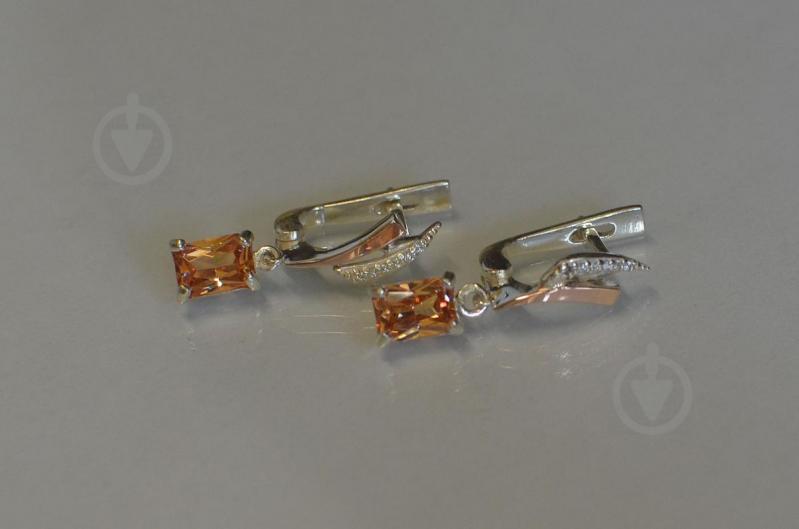 Серьги серебряные Sil с золотыми накладками и фианитами 100-11 Шампань (Sil-998)