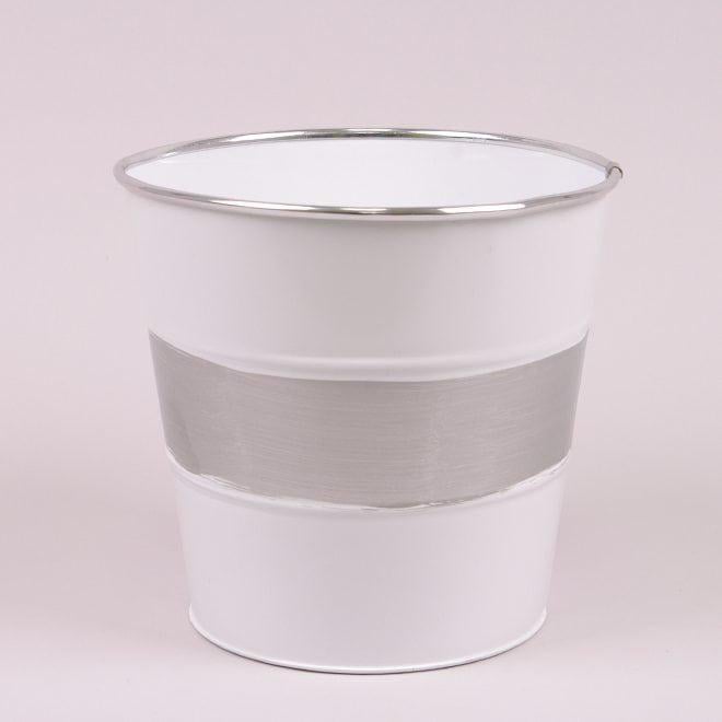 Кашпо металлическое Flora D 20 см Белый с серебряной полоской (38375)