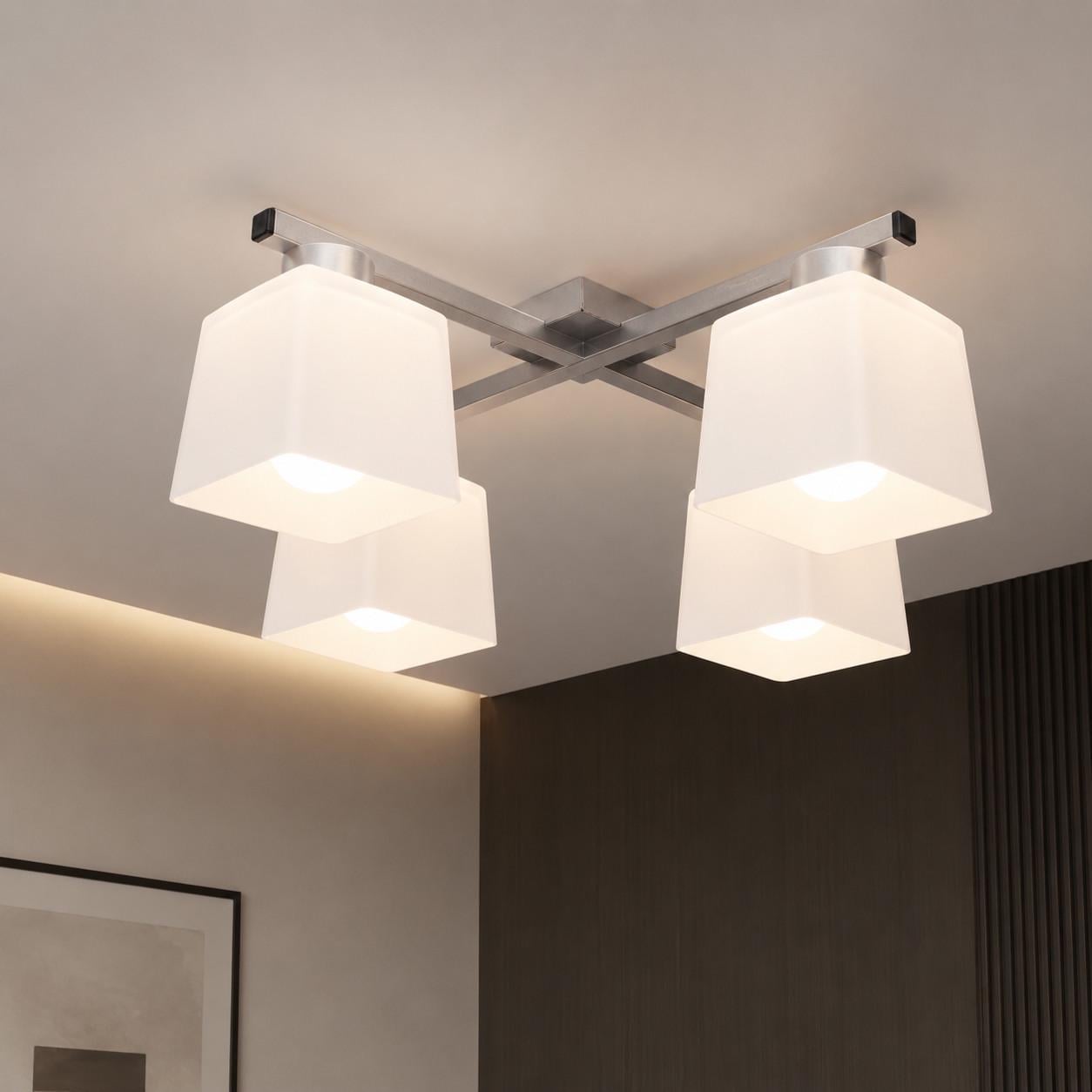 Люстра MSK ELECTRIC Sakura со стеклянными плафонами под четыре лампы Е27 Серебряный (NL 16510-4 SL)