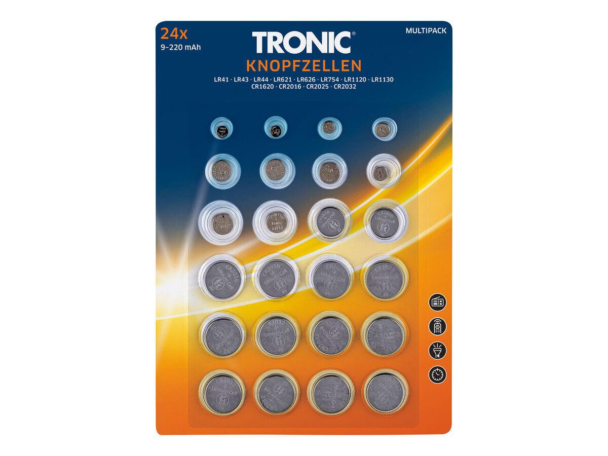 Батарейки таблетки Tronic 12 типів LR41/LR43/LR44/AG1/AG4/AG5/CR 2032/CR 2025/CR2016 24 шт. (1657605699)