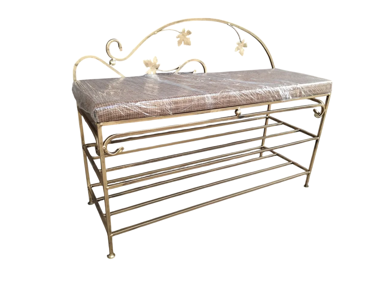 Банкетка для обуви Домик металлический с 2 полками 75 см Позолоченная патина