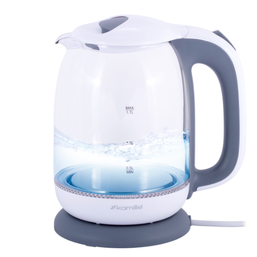 Електрочайник дисковий Kamille 1720G пластик 1,7 л 1850-2200W Білий/Сірий (УТ000062551)