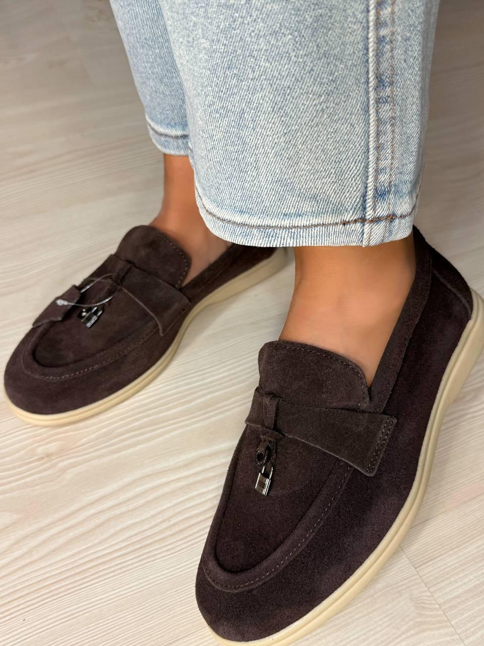 Туфли женские Hengji 336-4 замшевые лоферы с фурнитурой р. 38 Коричневый (4982)