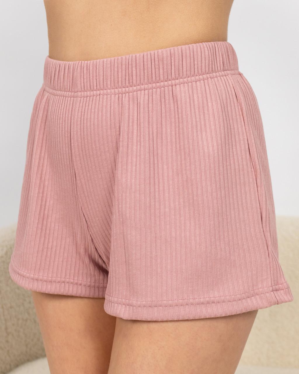 Піжама жіноча з рубчику топ і шорти Пудровий - фото 8 Піжама жіноча з рубчику топ і шорти Пудровий - фото 8