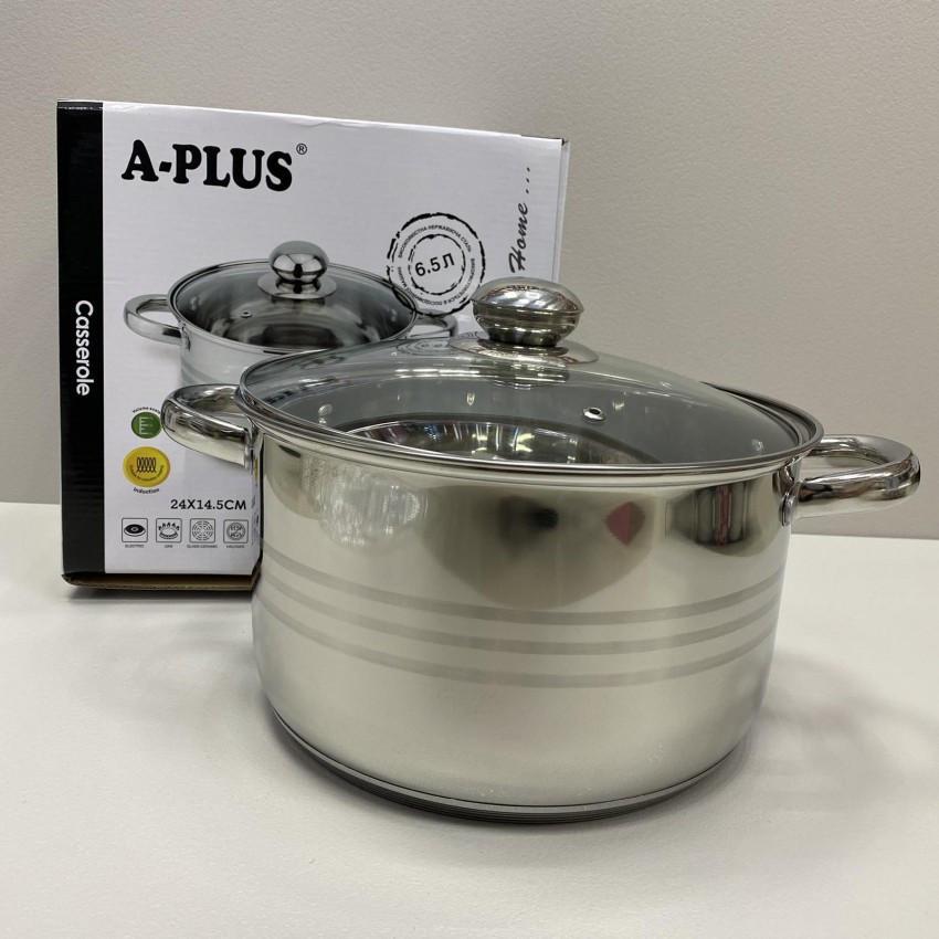 Кастрюля со стеклянной крышкой A-Plus 2169 из нержавеющей стали 6,5 л (2121341953)