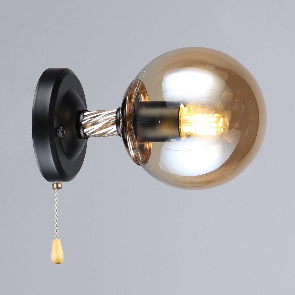 Настінний світильник куля Light House SRS-20330/1W BK/FGD плафон бурштиновий Чорний/Золотий