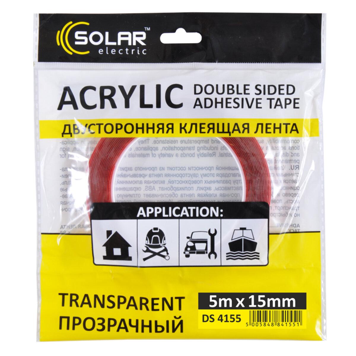 Лента клейкая двусторонняя Solar Acrylic Vhb прозрачная 15 мм x 5 м