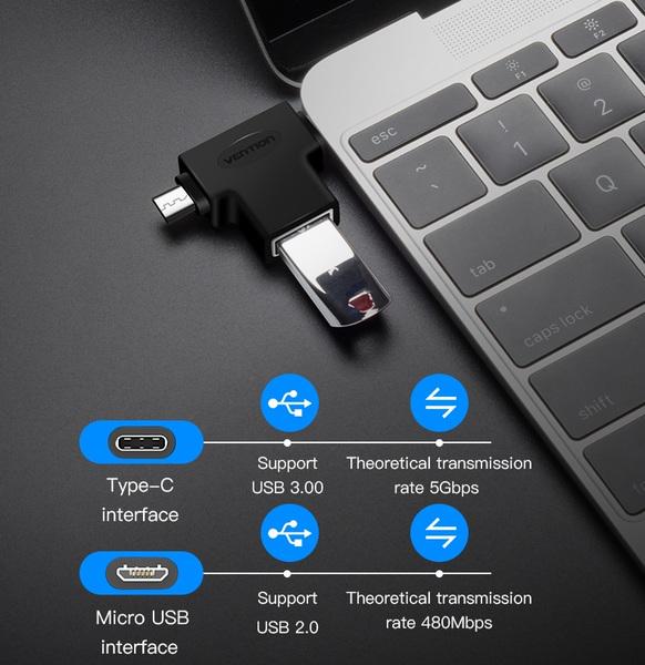 Перехідник Vention USB 3,1 Type-C/USB 3,0 OTG AF/microUSB B м (CDIB0) - фото 9