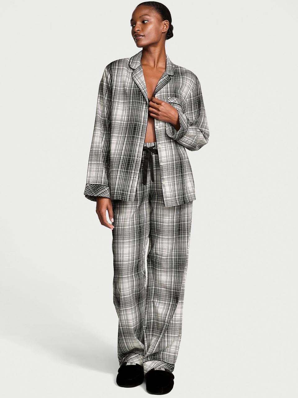 Пижама женская Victoria's Secret Flannel Pajama в полосу XS Серый (3226437712064)