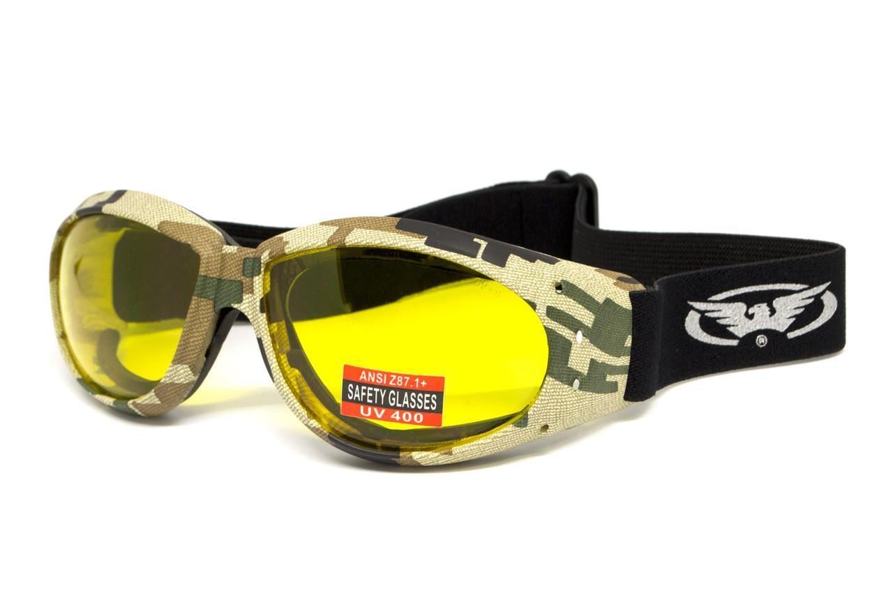 Очки защитные с уплотнителем Global Vision Eliminator Camo Pixel в камуфлированной оправе Yellow