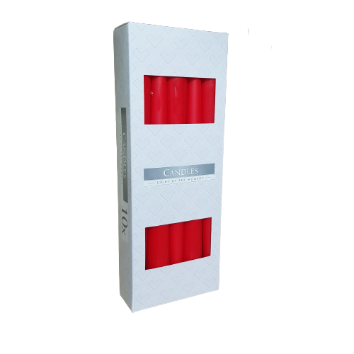 Свеча столовая конусная прямая 25 см 10 шт. Красный (39311)