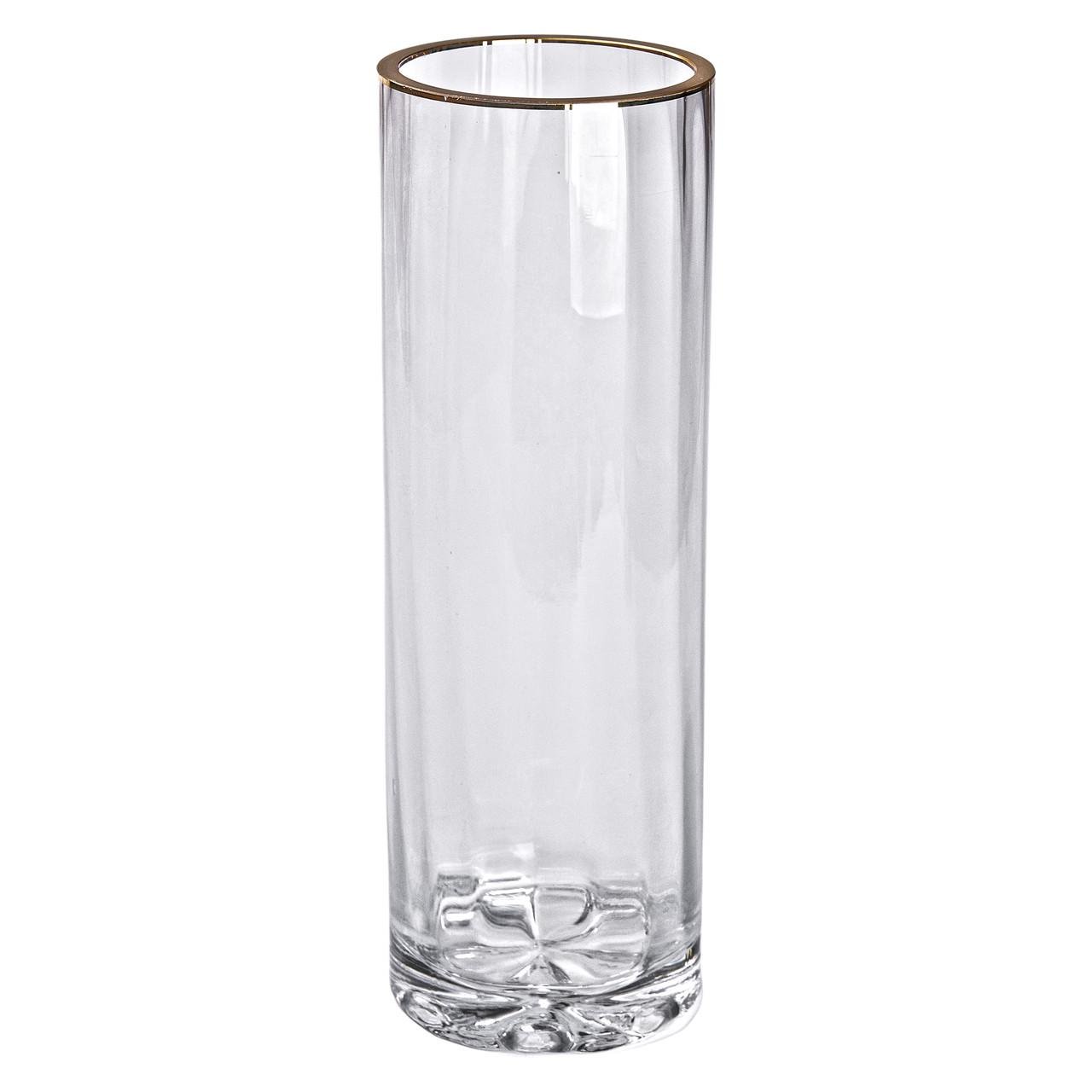 Ваза стеклянная для цветов с золотой окантовкой Light House 29,5 см Прозрачный (LG-20202)