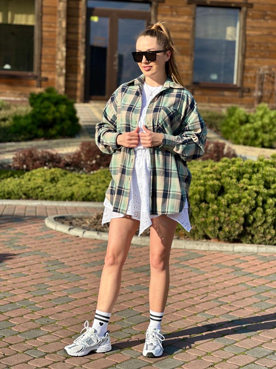 Рубашка женская в клеточку Синий/Зеленый (2567453287) - фото 4 Рубашка женская в клеточку Синий/Зеленый (2567453287) - фото 4