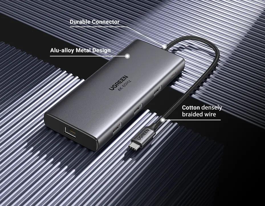 Концентратор UGREEN CM639 USB-C 9в1 USB 3.2/HDMI/PD100W/Ethernet/RJ45/SD/TF Сірий (15532) - фото 13