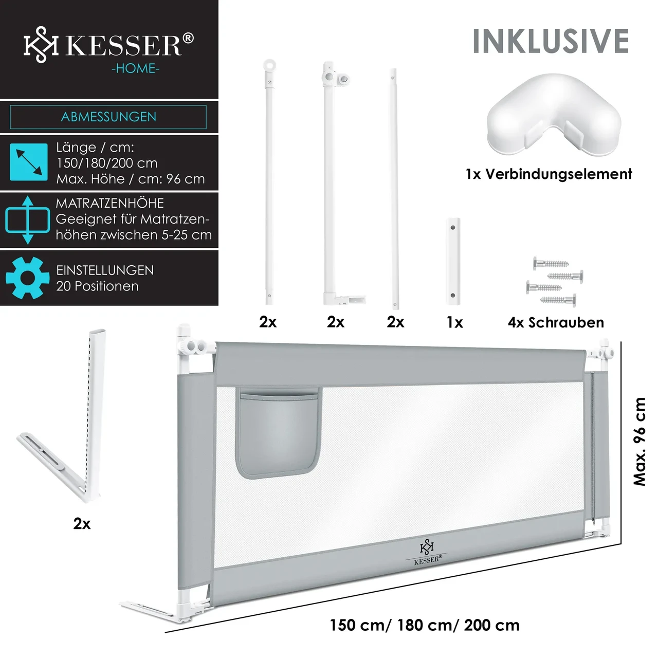 Огородження для дитячого ліжка KESSER 150 см Сірий - фото 5 Огородження для дитячого ліжка KESSER 150 см Сірий - фото 5