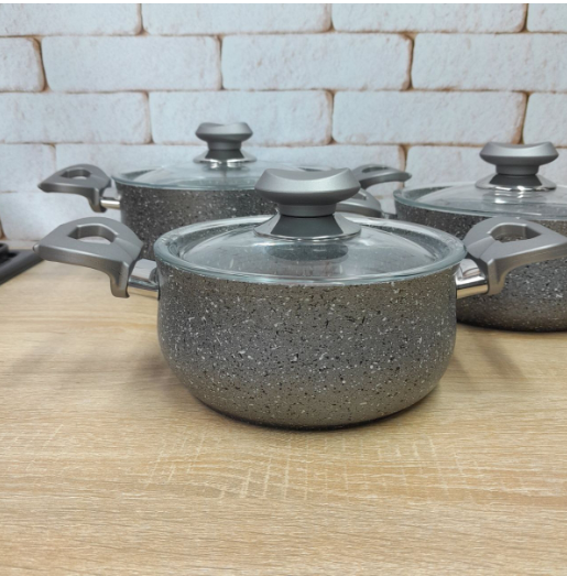 Набір каструль OMS з антипригарним покриттям 6 пред. Сірий (3027-grey) - фото 5
