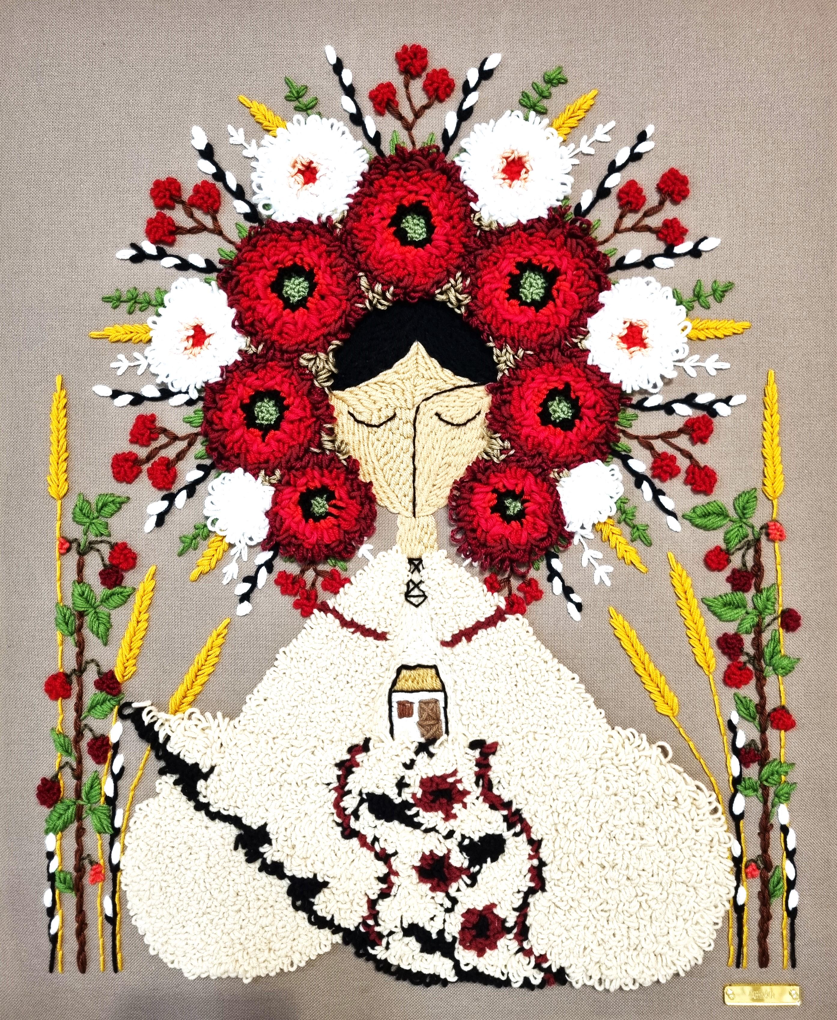 Картина ручной работы Берегиня ковровая вышивка 45х55 см