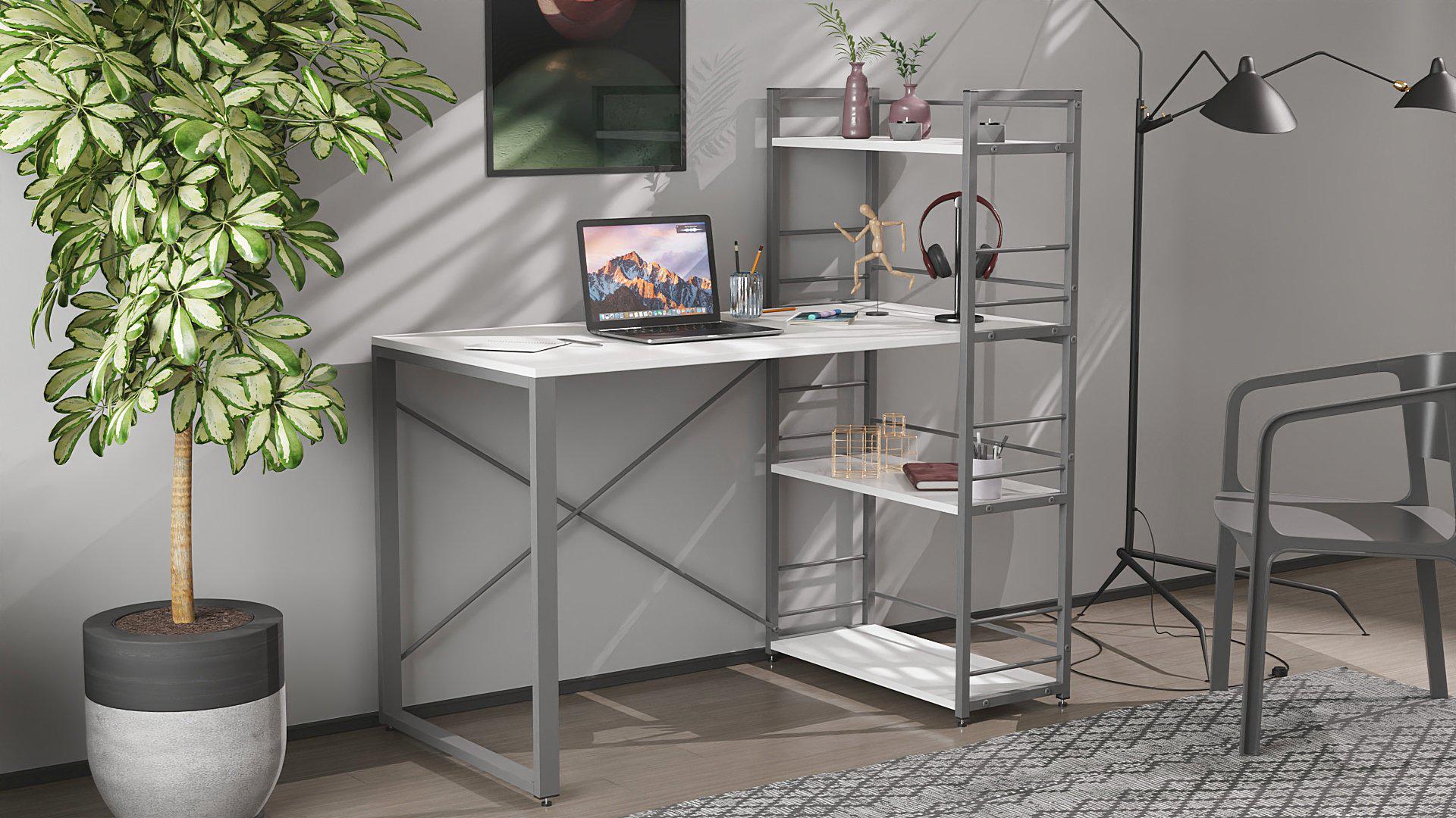 Письменный стол Ferrum-decor Konekt с этажеркой металл/ДСП 16 мм Серый/Белый (FRD-104230) - фото 1