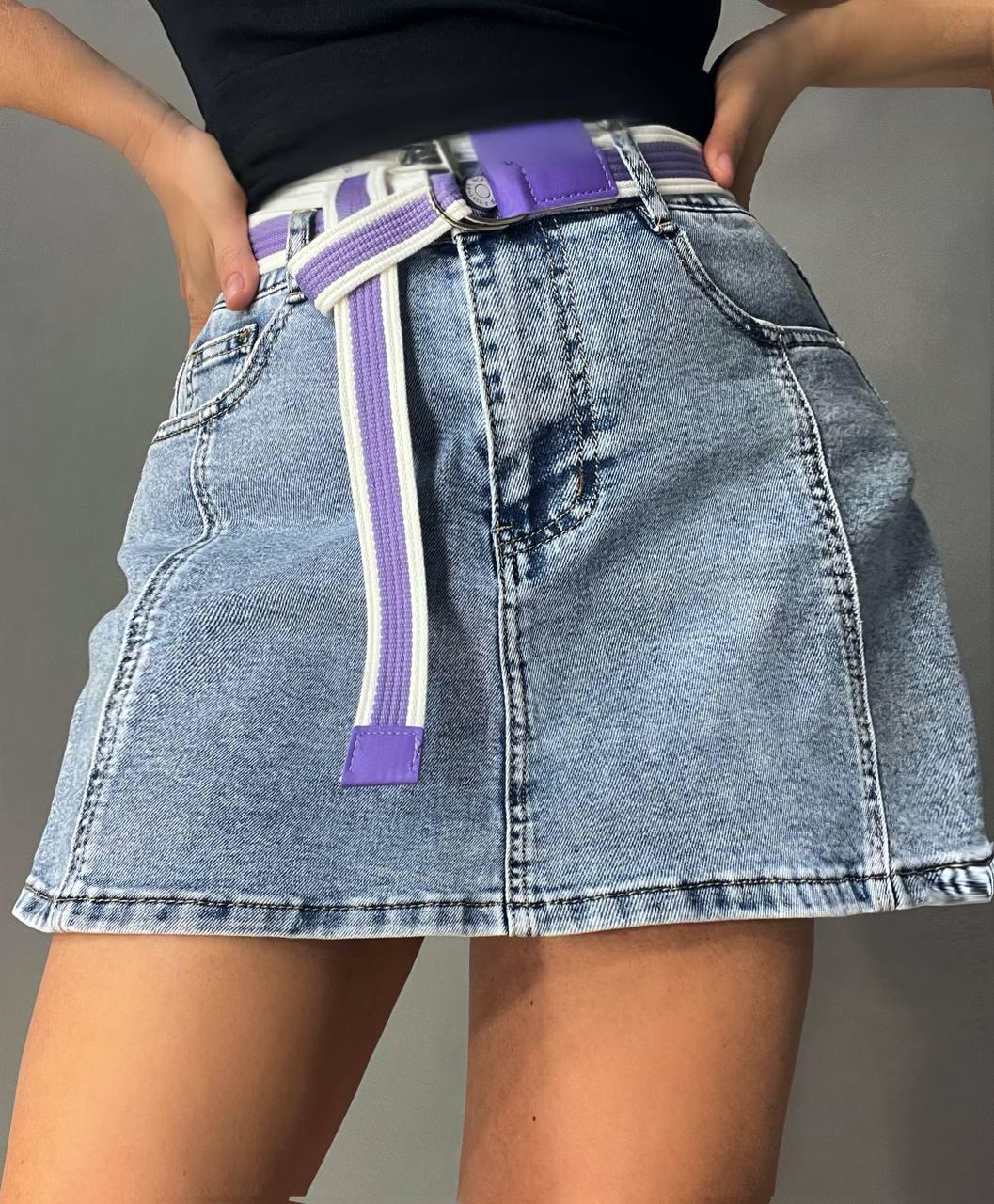Шорты юбка женские джинсовые Vanver 8097 с поясом короткие р. 28 Голубой (4178) - фото 2