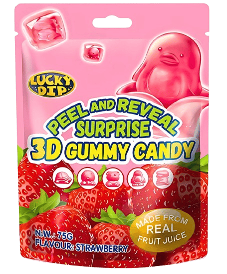Цукерки желейні Lucky Dip Peel and Reveal Surprise 3D Gummy Candy Flavour Strawberry 75 г (2728158434)