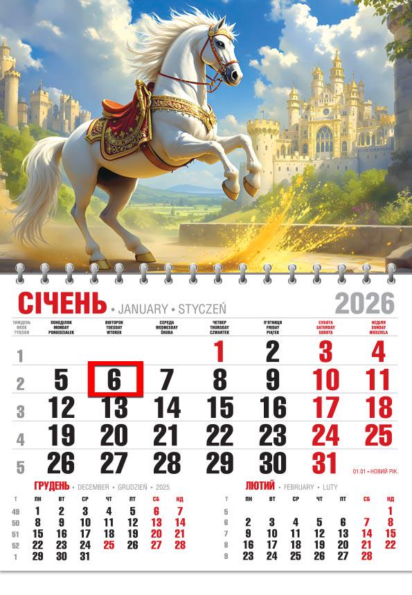 Календар на 2026 р. Офісний економ Кінь і замок