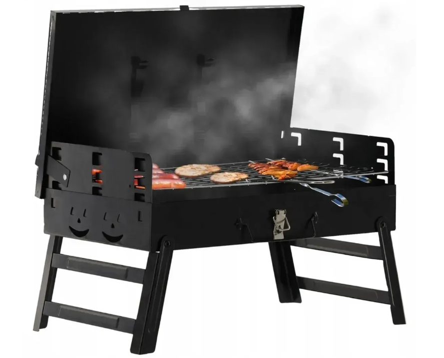 Мангал-гриль складний Garden Line з кришкою та інструментами 43х26,5х46,5 см Чорний (BBQ4841)