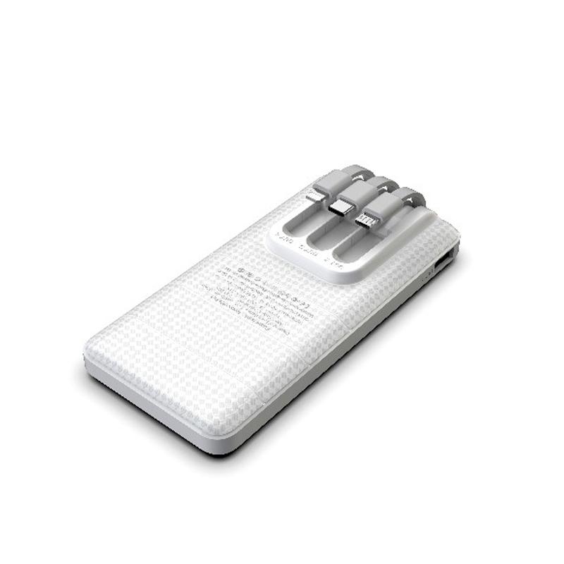 Повербанк Pineng PN-857 со встроенным Micro USB/Lightning/Type-C/USB кабелем 10000 mAh White (85700) - фото 2