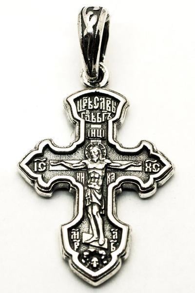 Серебряный крест Распятие Христово Преподобный Сергий Радонежский Православный Крест