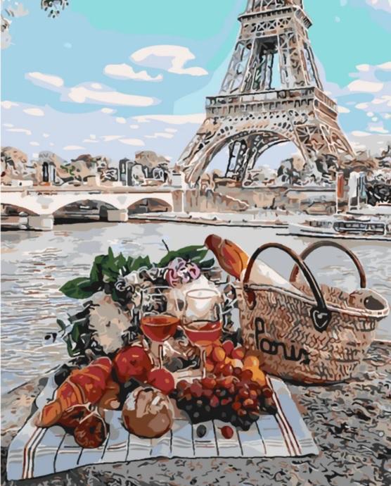 Картина по номерам Strateg Города Пикник под Эйфелевой башней 40х50 см в термопакете (SY6088-mt)