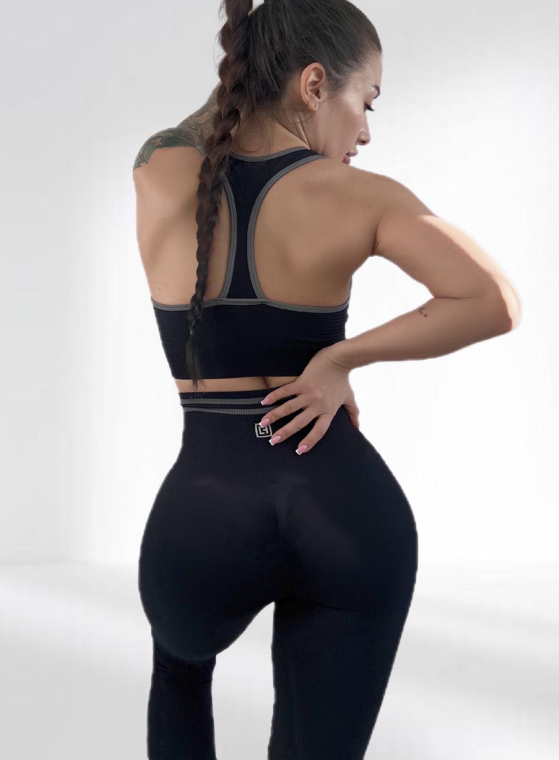 Костюм для фитнеса женский LILAFIT лосины пуш ап и топ в рубчик S Черный (LFS000060)