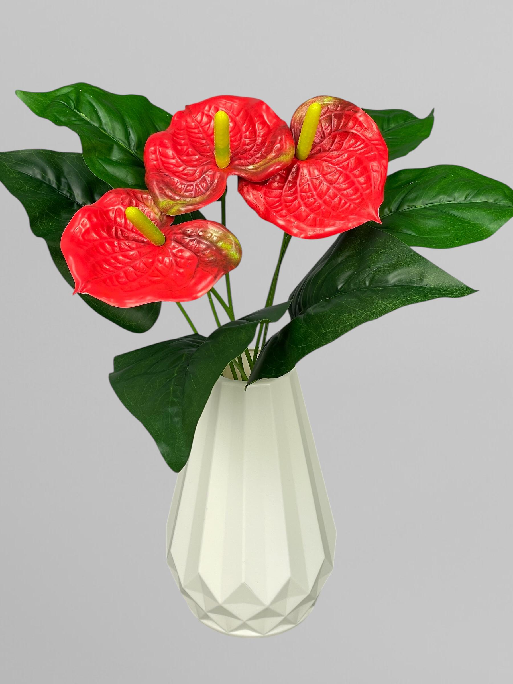 Латексный букет антуриума 3 цветка 32 см Красный (К13110)