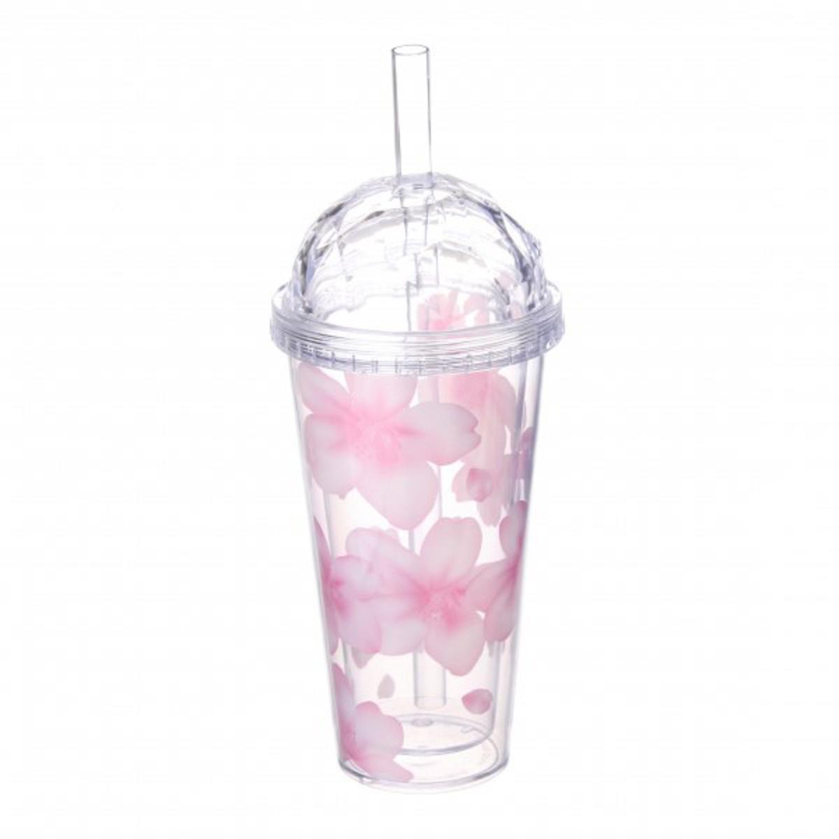 Стакан для слаша Квіти акриловый с трубочкой 380 мл (69-1196)