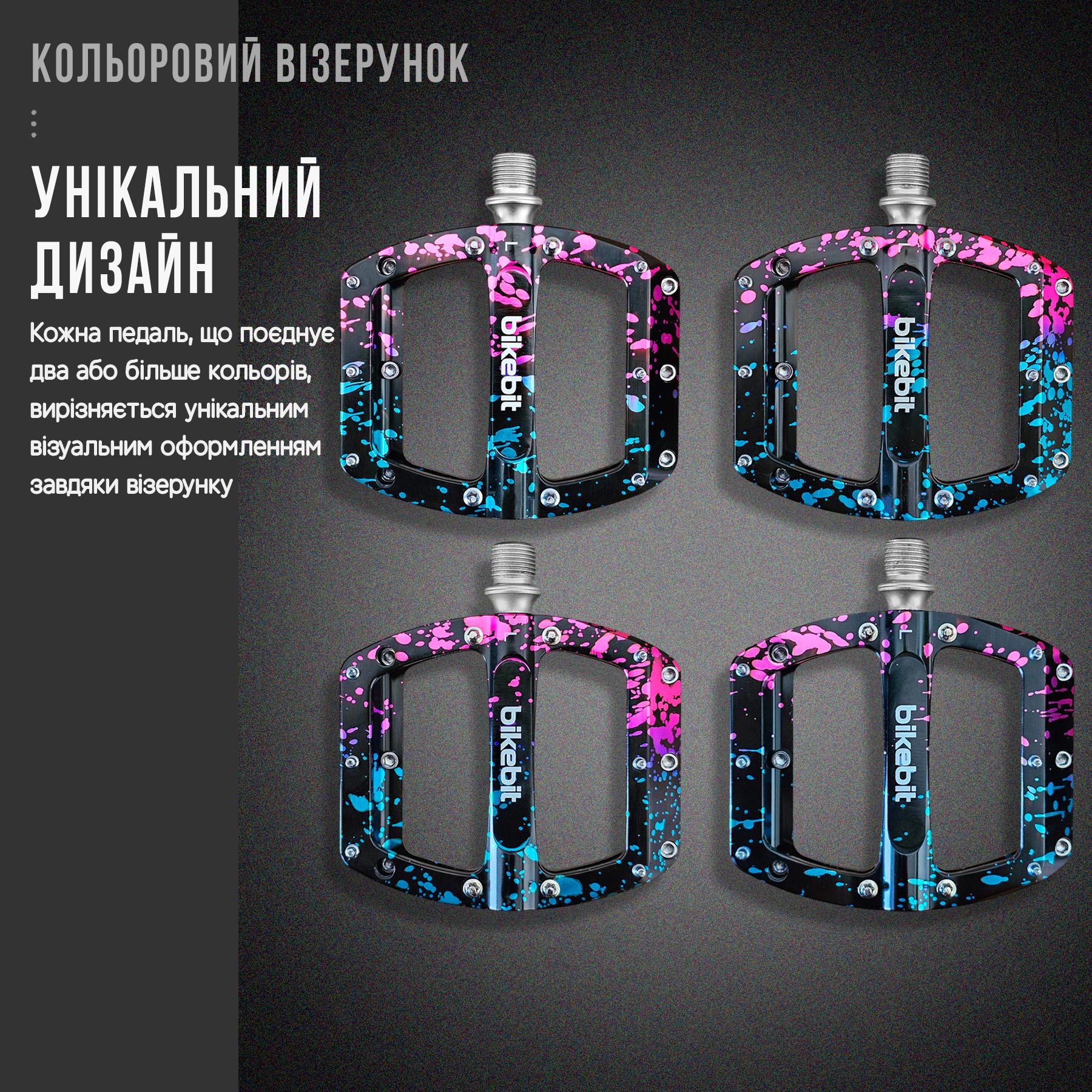 Педали велосипедные BIKEBIT JT60/3 подшипника/алюминиевые Черно-голубой/Розовый (BB-JT60-5416) - фото 5 Педали велосипедные BIKEBIT JT60/3 подшипника/алюминиевые Черно-голубой/Розовый (BB-JT60-5416) - фото 5