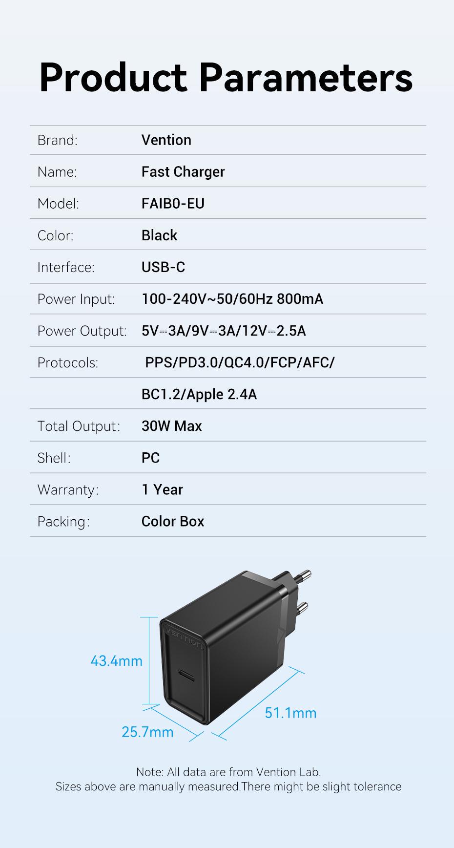 Зарядное устройство для Vention 30W Type-C 2.5A/12V USB-C для iPhone 15/14/13/12 Черный (FAIB0-EU) - фото 8
