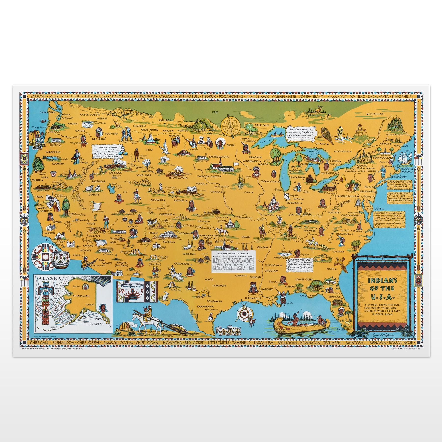 Карта индейских племён США 1944 100x65 см (0389)