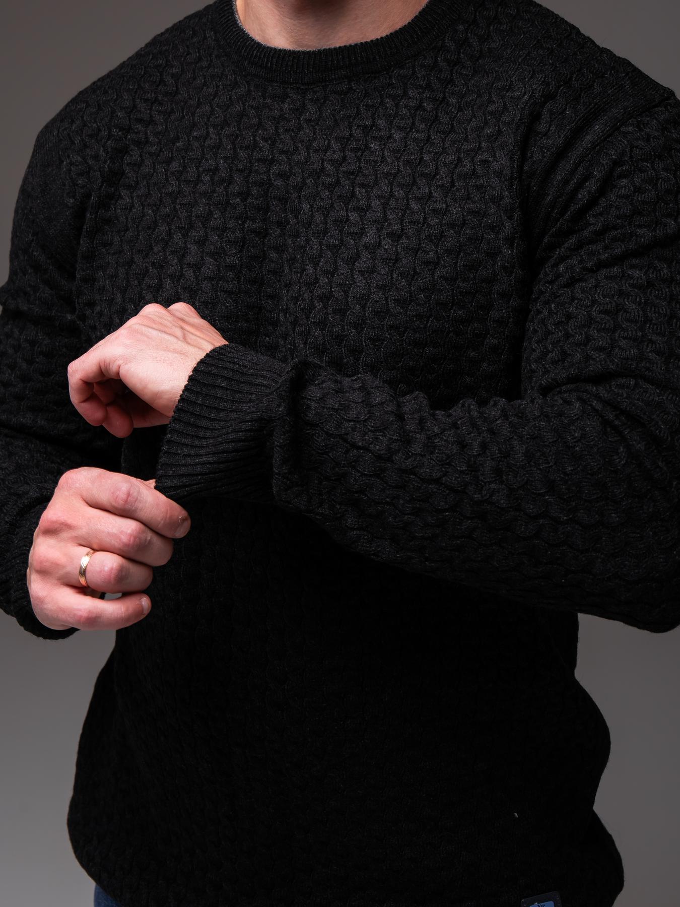 Свитер мужской зимний вязаный классический батал 5XL Черный (2443/2) - фото 3 Свитер мужской зимний вязаный классический батал 5XL Черный (2443/2) - фото 3