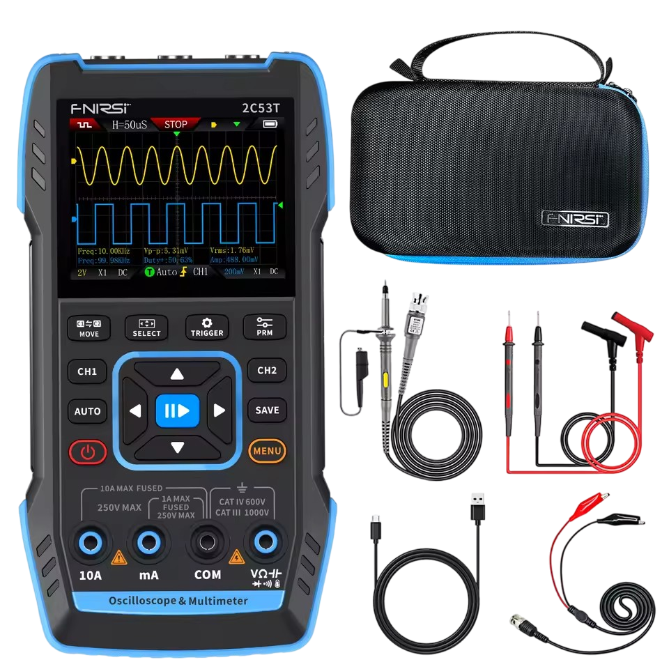 Осциллограф цифровий портативний FNIRSI 2C53T 3in1 смуга пропускання 50 МГц напруга/струм/конденсатор/резистор/перевірка діодів Black (2C53T)