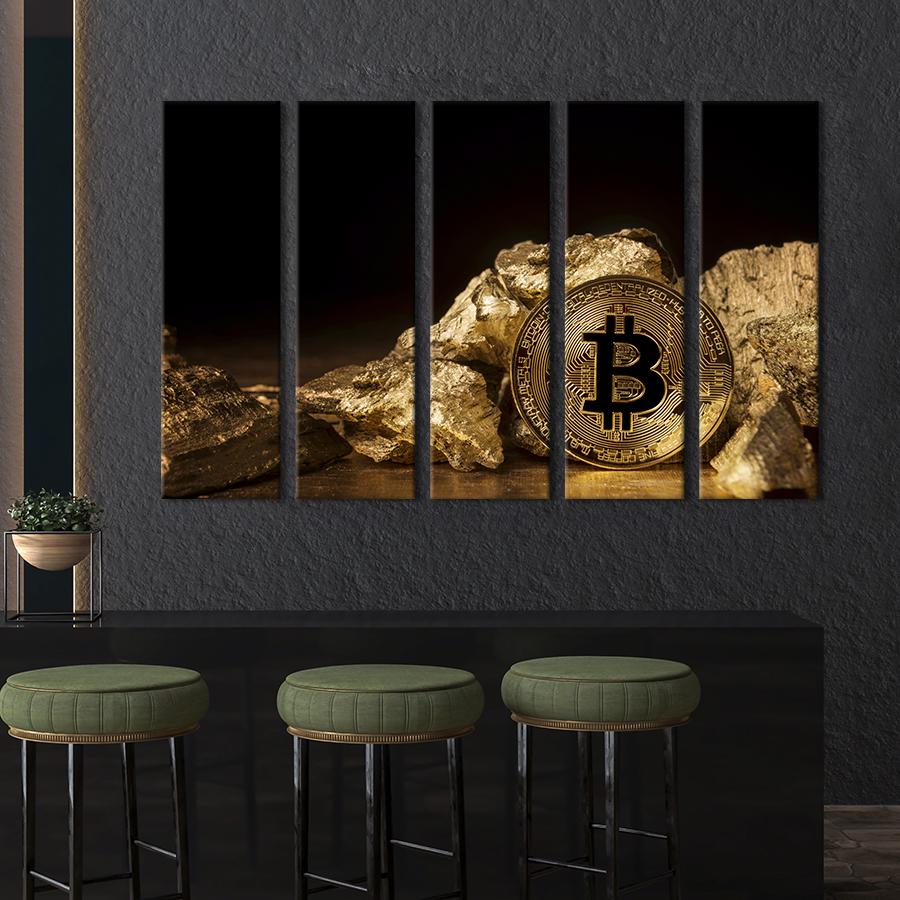 Картина модульная из 5 частей Биткоин и чистое золото L 132x80 см (526-51) Картина модульная из 5 частей Биткоин и чистое золото L 132x80 см (526-51)