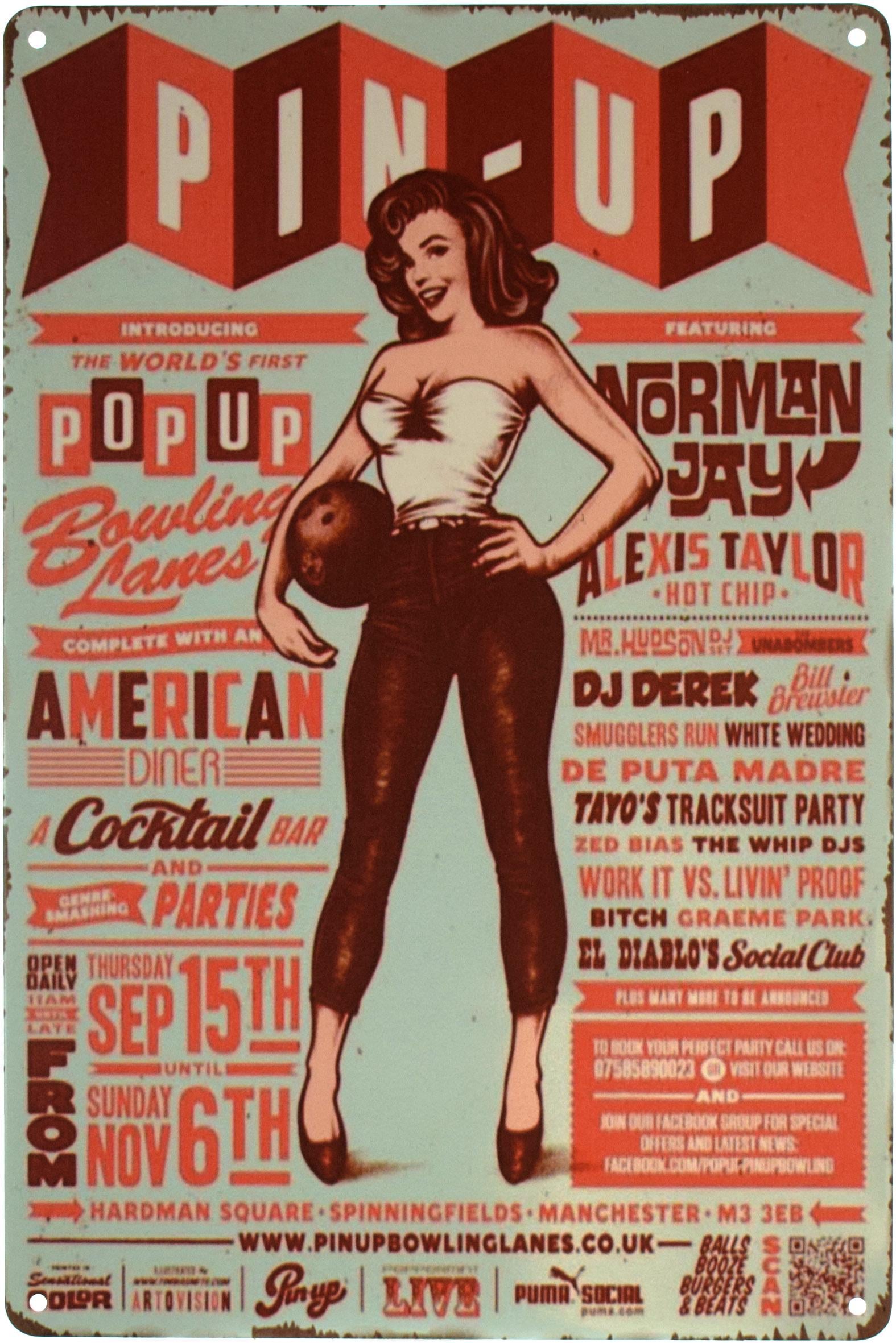 Табличка металева Боулінг Pin Up Bowl 20x30 см