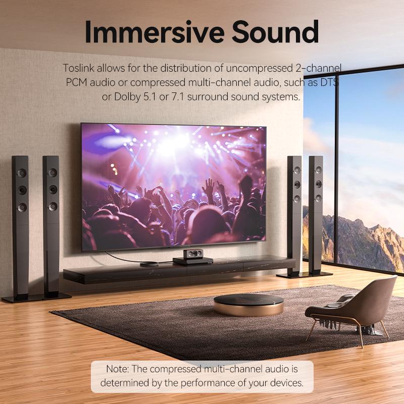 Кабель оптичний Vention Toslink SPDIF Аудіо нейлонове обплетення 2 м Чорний (BAVHH) - фото 11