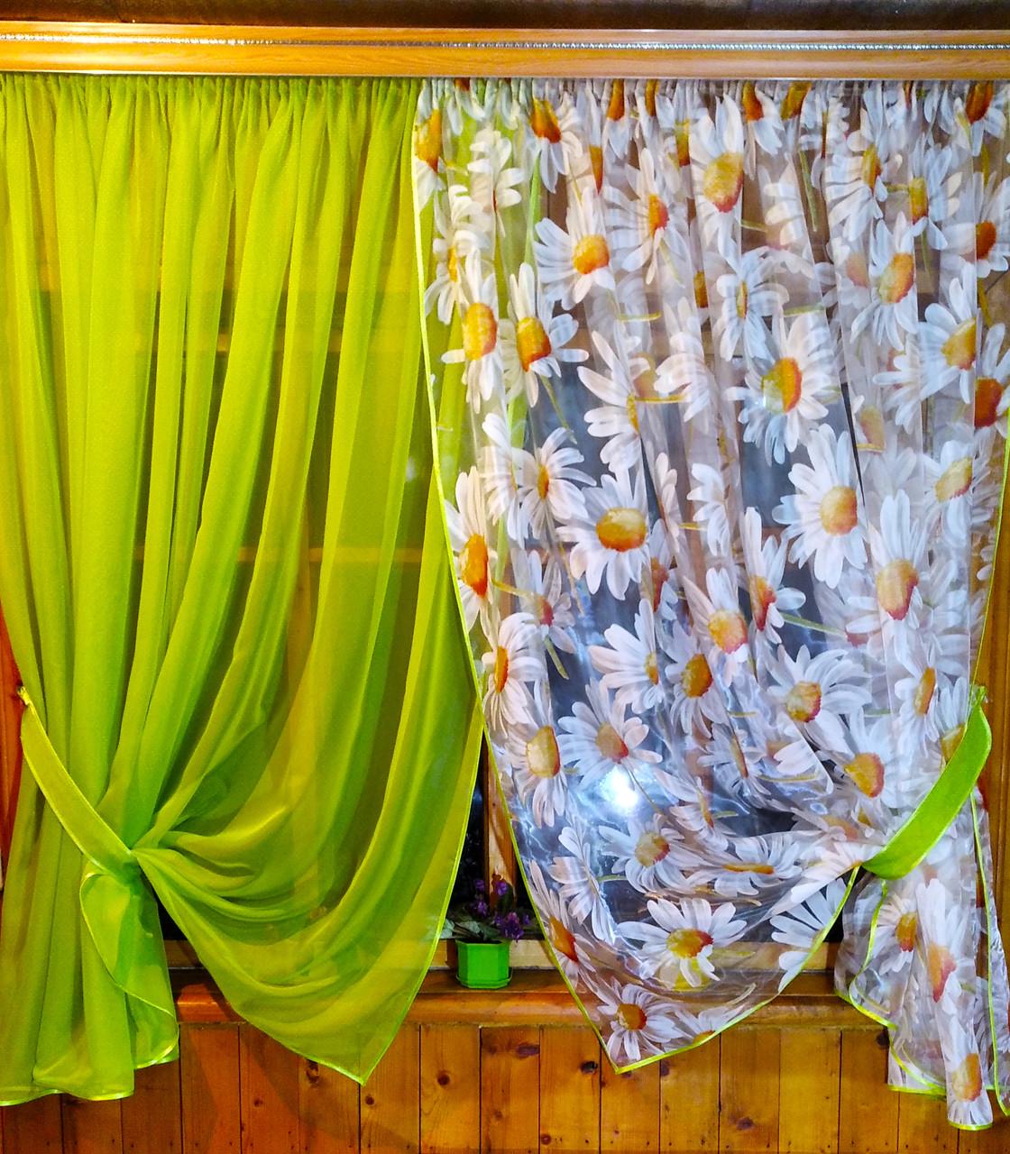 Шторы Вероника Салатовый/Ромашка (1639547268) - фото 2 Шторы Вероника Салатовый/Ромашка (1639547268) - фото 2