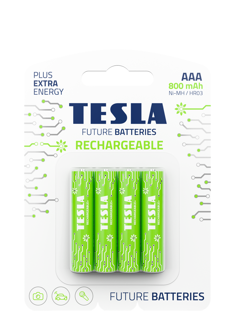 Аккумуляторы TESLA AAA GREEN+ RECHARGEABLE 800 mAh HR03 BLISTER FOIL 4 шт. (1789805361)