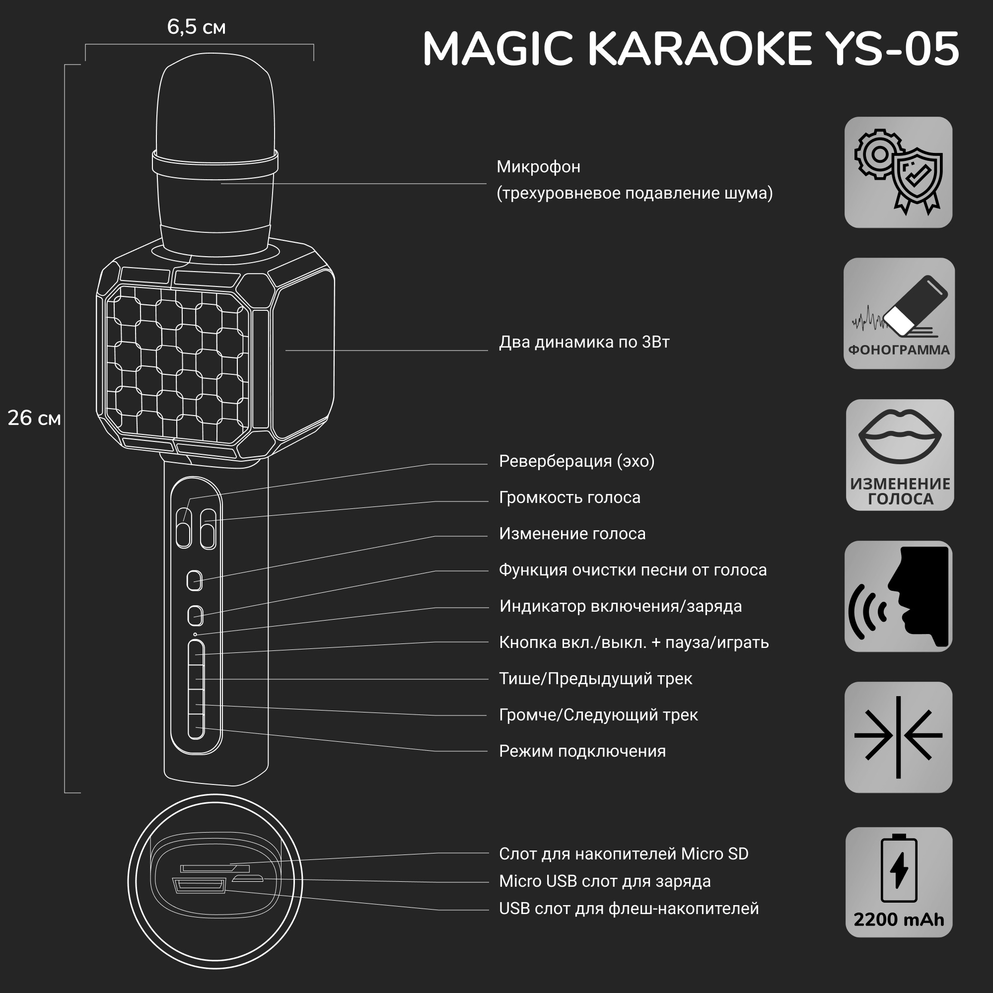 Караоке мікрофон Bluetooth Magic Karaoke YS-05 Pro колонка 2в1 Рожевий - фото 10 Караоке мікрофон Bluetooth Magic Karaoke YS-05 Pro колонка 2в1 Рожевий - фото 10