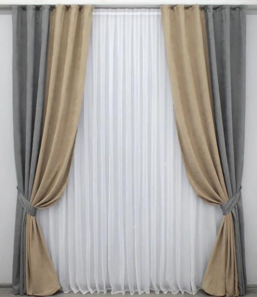 Шторы из микровелюра 1,3х2,8 м 2 шт. Серый/Темно-бежевый (014дк/1093-840ш)