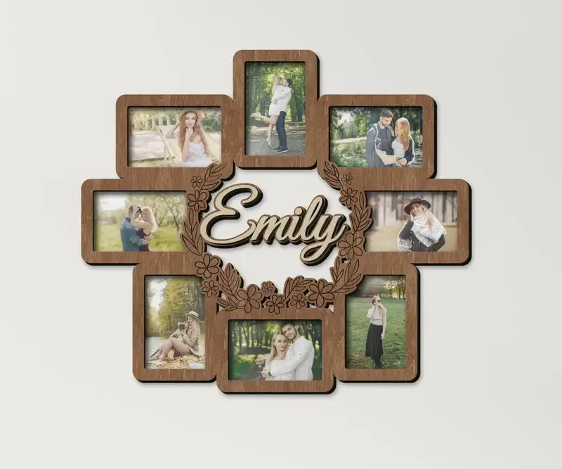 Рамки для фотоколажу дерев'яні з квітами на 8 фото Коричневий (flowers_name_collage-1) - фото 1 Рамки для фотоколажу дерев'яні з квітами на 8 фото Коричневий (flowers_name_collage-1) - фото 1